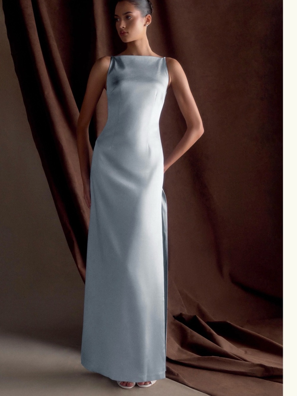 Violet Sleeveless Satin Maxi Dress - Frosted Blue